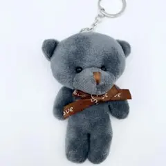 新品　クマのキーホルダー　ぬいぐるみ　韓国　リボン　チャコールグレー　くまさん