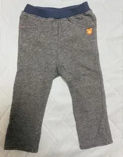 ミキハウス ホットビスケッツ デニム風パンツ 90cm グレー くま刺繍 美品