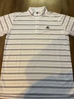 【アディダス】　半袖シャツ【M】ハーフジップ　薄手　ボーダー　ゴルフ