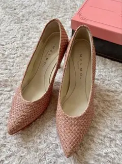 極美品MELMOラフィア編みツイードピンクパンプスレッドソール♡DIANAのサムネイル