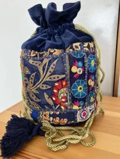 インド刺繍　巾着　バッグ　ハンドメイドバック