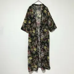 M397 Girly Doll シアーロングカーディガン　七分袖　花柄のサムネイル