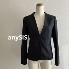 anySIS ノーラペルジャケット　ノーカラー ストライプ ブラック　S