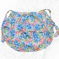 昭和レトロ　花柄フリル付きエプロン　大判　前掛け