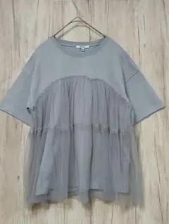 nico and... ニコアンド チュール付きTシャツ 半袖 グレー Mのサムネイル