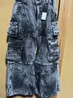 REFLEM【レフレム】バレルレッグベルトワイドデニムパンツ グレー L