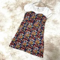 【マーキュリーデュオ】MERCURYDUO◆総花柄◆レース使い◆ミニ丈ワンピース