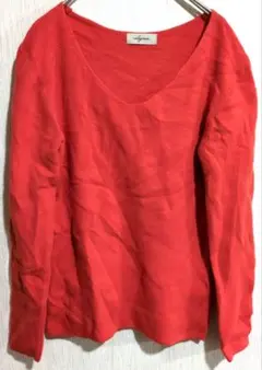 美品✨elgna 赤 Vネックニットセーターレディースカジュアル
