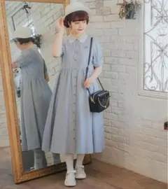 しまむら 青木美沙子 レース衿ストライプシャツワンピース 新品 未使用のサムネイル