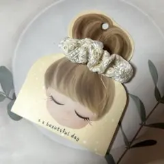 インド刺繍リボン花柄クリーム色バレッタ　8cm