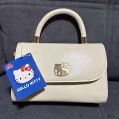 ハローキティ　持ち手付きロングストラップショルダープレートバッグ　ホワイト