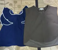 ロペピクニック カーキVネックノースリーブ＆ネイビーフリルシャツセット