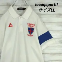 メンズ☆美品☆ルコックスポルティフ　ゴルフ　半袖ポロシャツ　刺繍ロゴ　LL