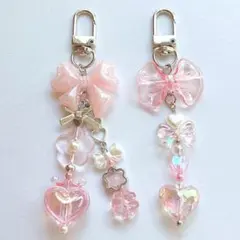 ビーズキーホルダー コレクトブック ピンク リボンハート 推し活 韓国y2k