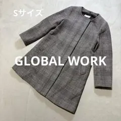 GLOBAL WORK （グローバルワーク） 毛混 チェック柄 ノーカラーコート