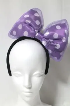 ミニーマウス　ディズニー　カチューシャ　紫　リボン　水玉