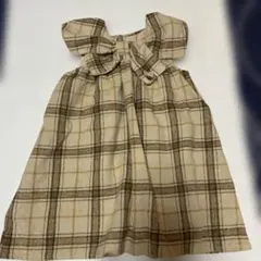 110cm ベージュ系チェック ノースリーブワンピース