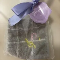 音符刺繍 ミニタオル ハンカチ グレー