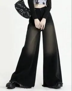 デニムパンツ ブラックジーンズ カジュアル ワイドレッグ ルーズ 韓国 y2k