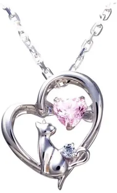 [未来天使] 誕生石 ダンシングストーン ネックレス レディース ハート ネコ
