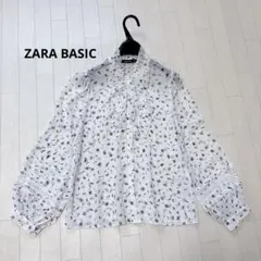 【美品】ZARA BASIC★花柄総柄フリルシアーブラウスsize S（USA）