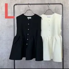 しまむら × manao まなお ペプラムニットベスト ブラック L