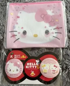 ハローキティ50周年くじ フラットポーチ 缶バッジ