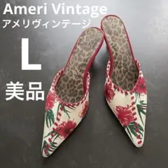 ローヒール ミュール サンダル パンプス 花柄 大花 小花 レザー 刺繍 可愛い