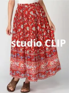 studio CLIP コットンボイルパネル柄スカート M レッドのサムネイル
