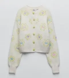 ZARA 花柄刺繍 ニットカーディガン M