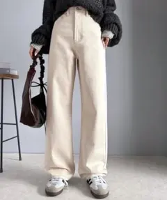 【CLASSICAL ELF】ゆったりハイウエストワイドストレートパンツ