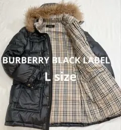 バーバリー ブラックレーベル ロング ダウンコート ノバチェック　黒　Ｌ