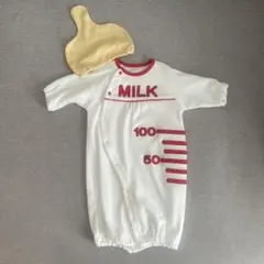 長袖ドレスオール　なりきり　帽子付　ほ乳びん
