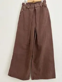 カスタネ　デニムタックワイドパンツ　ブラウン　Mサイズ