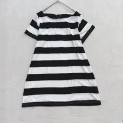 x49 ボーダーTシャツ LL バックリボン付き ブラック×ホワイト