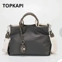 TREASURE TOPKAPI ストライプ ナイロンミニトート　 ダークグレー