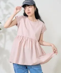 FREAK'S STORE 切替ギャザーTシャツ 異素材切替Tシャツ ピンクのサムネイル
