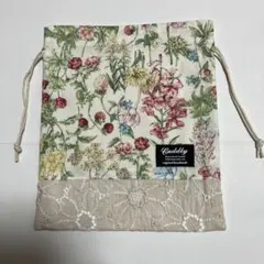 34-1 花柄＆刺繍 巾着袋