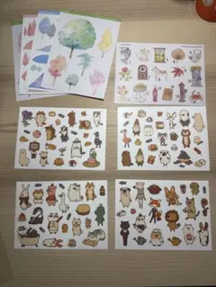 動物と植物のイラストシールセット