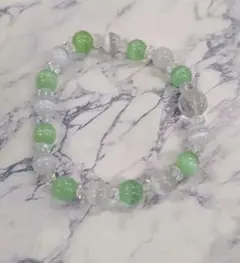 緑とグレーのストライプブレスレット　天然石　パワーストーン