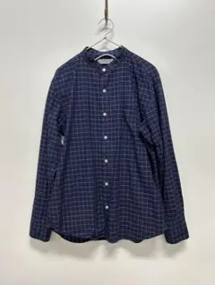 SIMPLICITÉ plus ネイビー チェック バンドカラーシャツ