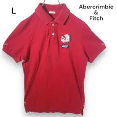 メンズ【アバクロンビー&フィッチ】ポロシャツ L レッド インディアン刺繍Y58