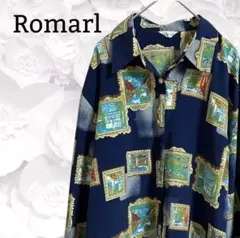 『Romarl 』シャツ/ブラウス【F】ネイビー 系 大きい 絵画 総柄 日本製