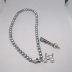 パール ネックレス タイピン イヤリング 3点セット GSILVER