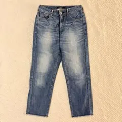 ショコラフィネローブ テーパードデニムパンツ インディゴ M カットオフ 美形