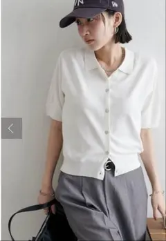 サラモチ衿付き半袖カーディガン　ディスコート　discort ホワイト