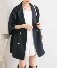 w closet 半袖袖リボンBIGテーラードジャケット ネイビー