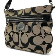 良品 COACH ショルダーバッグ キャンバス ブラック ポピー 斜め掛け