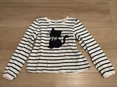 any FAM スパンコール　ボーダー　猫　カットソー　120
