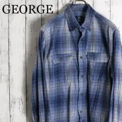 【USA古着】GEORGE ジョージ コットンネルシャツ オンブレチェック M